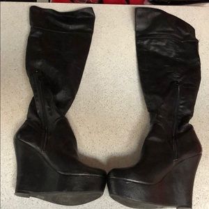 Black knee high platform boots
